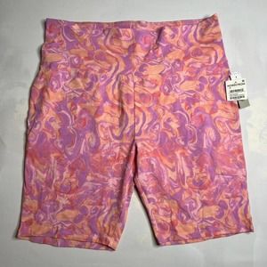 NWT BP Pink Purple Spacey Cotton Stretch High Waisted Biker Shorts 1X
